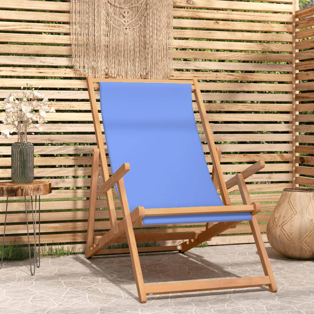 vidaXL saliekams pludmales krēsls, masīvs tīkkoks, zils