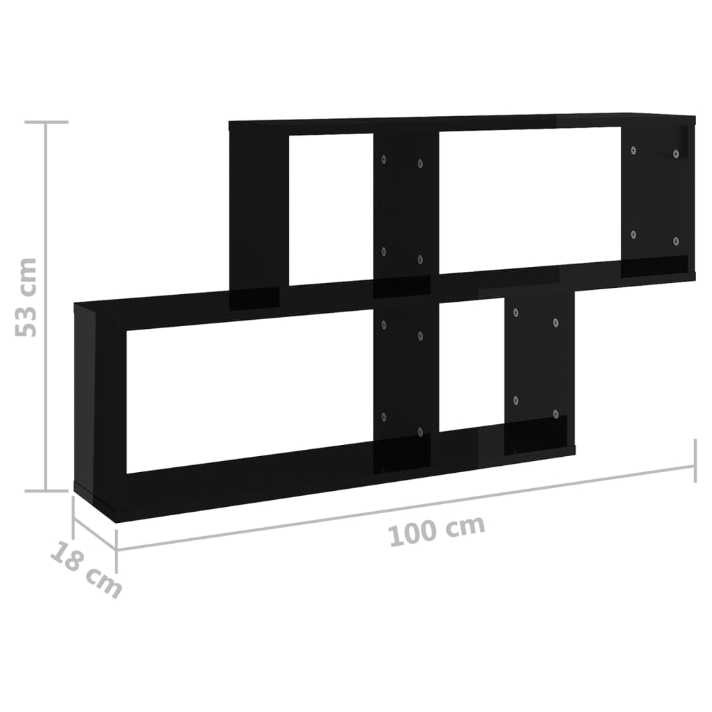 vidaXL sienas plaukts, spīdīgi melns, 100x18x53 cm, skaidu plāksne