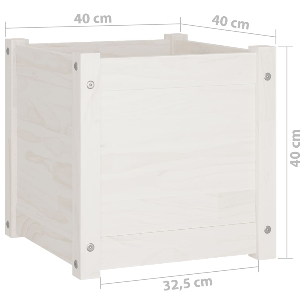vidaXL dārza puķu kastes, 2 gab., 40x40x40cm, balts priedes masīvkoks