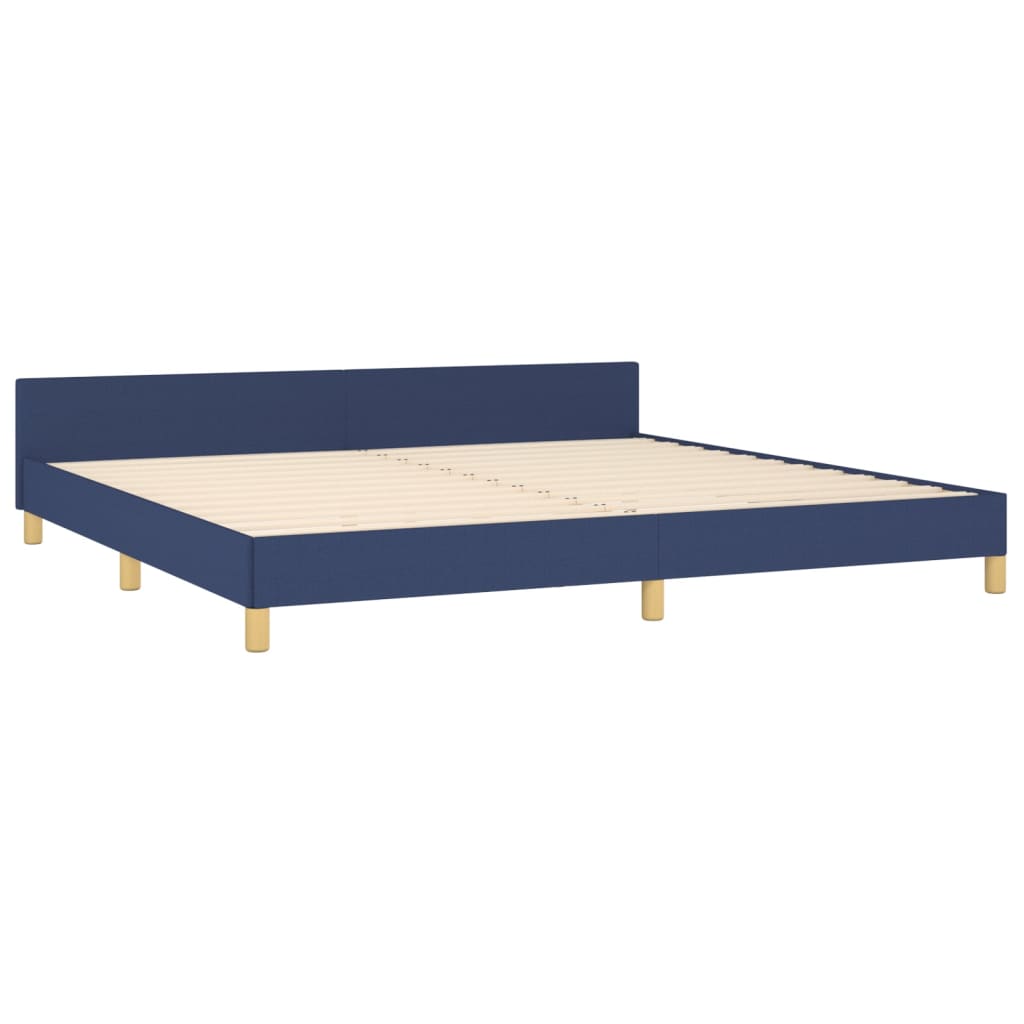 vidaXL gultas rāmis ar galvgali, zils, 200x200 cm, audums