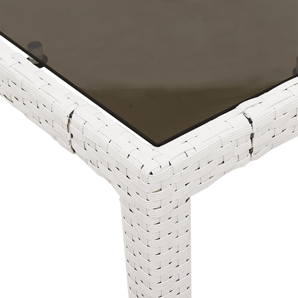 vidaXL dārza galds, stikla virsma, balts, 190x90x75 cm, PE rotangpalma