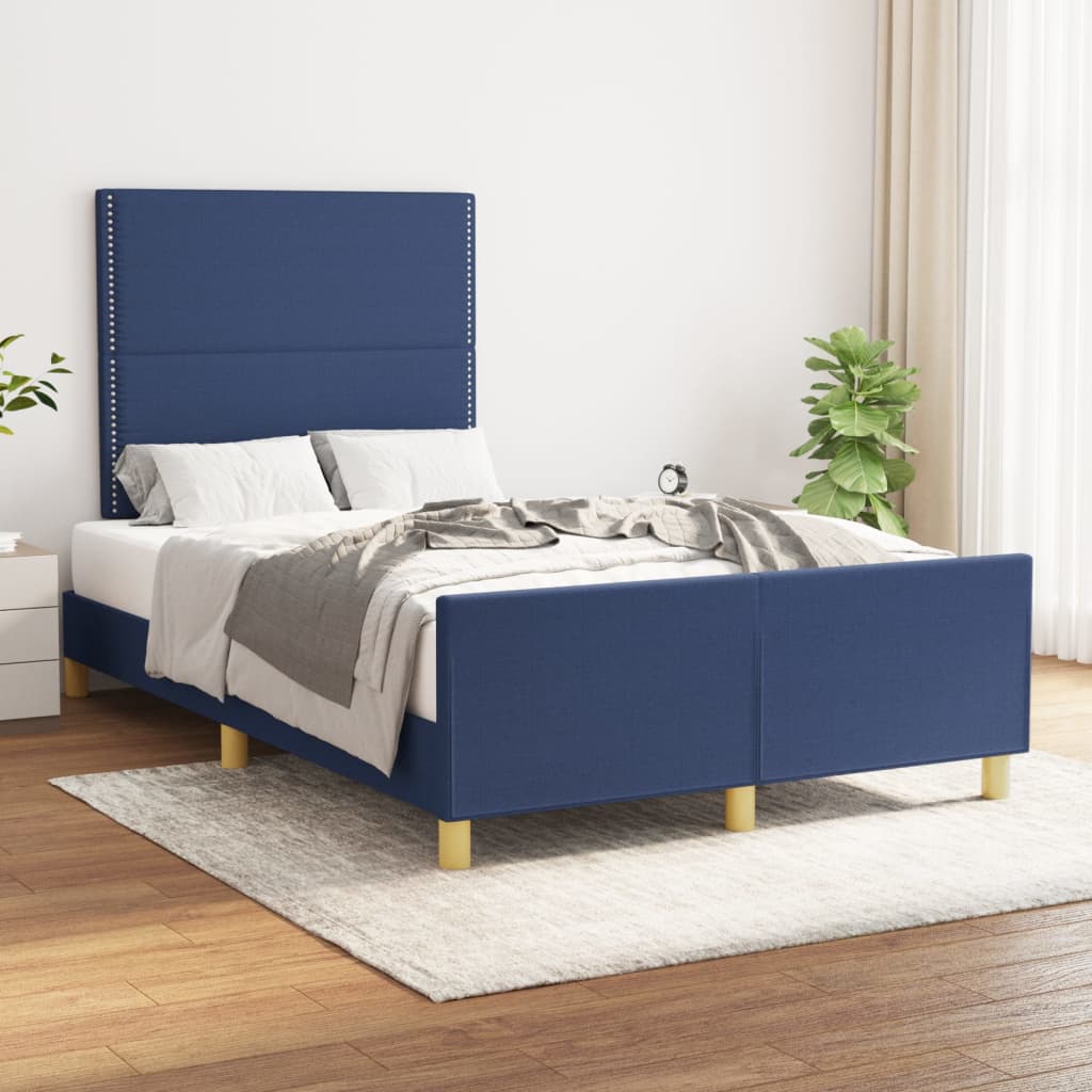 vidaXL gultas rāmis ar galvgali, zils, 120x200 cm, audums
