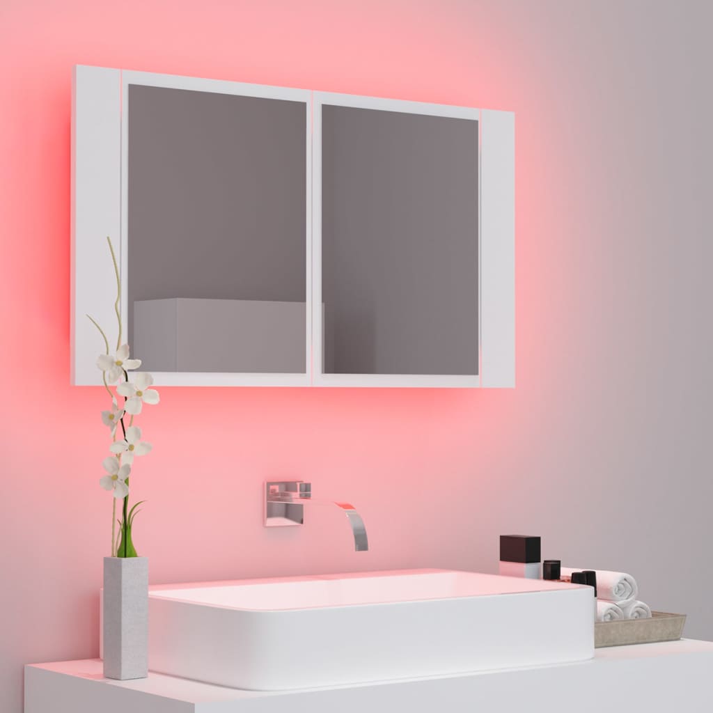 vidaXL vannasistabas spoguļskapītis ar LED, balts, 80x12x45 cm, akrils