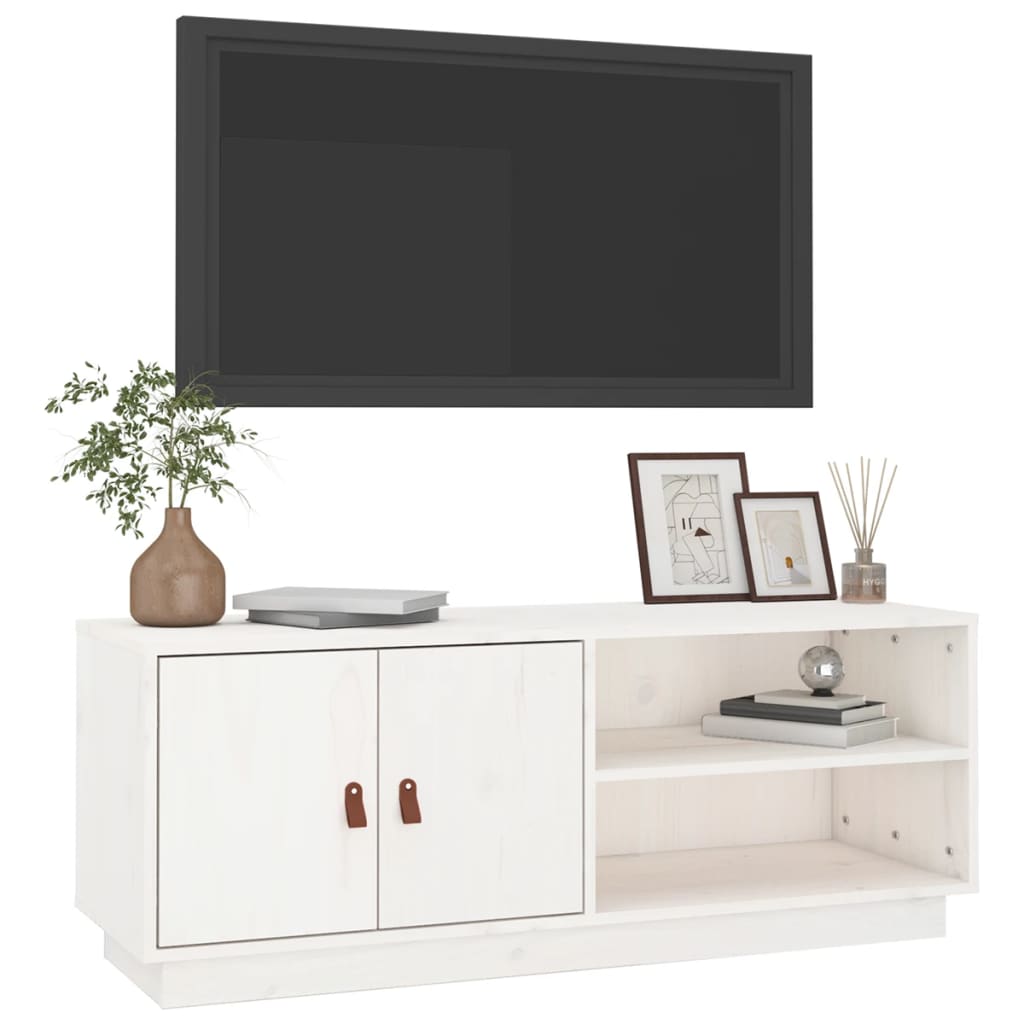 vidaXL TV skapītis, balts, 105x34x40 cm, priedes masīvkoks