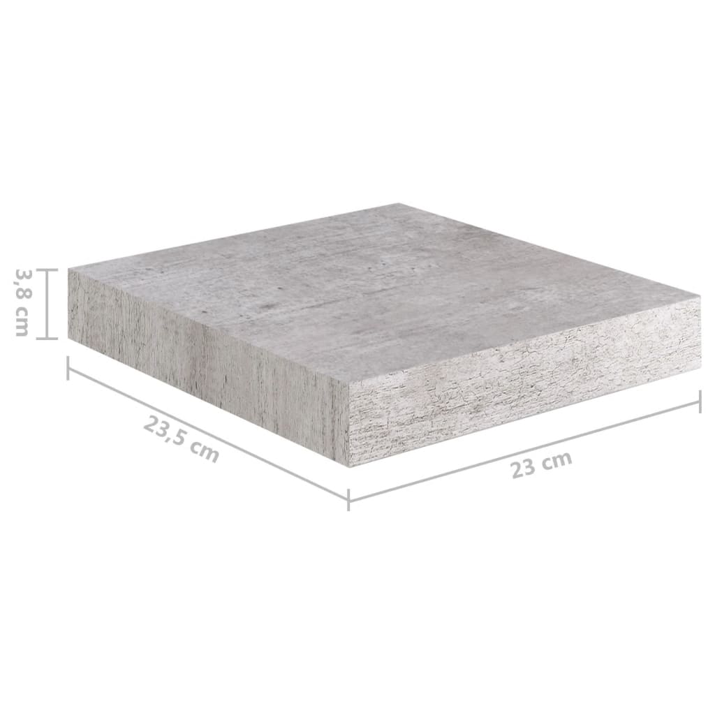 vidaXL sienas plaukts, betona pelēks, 23x23,5x3,8 cm, MDF