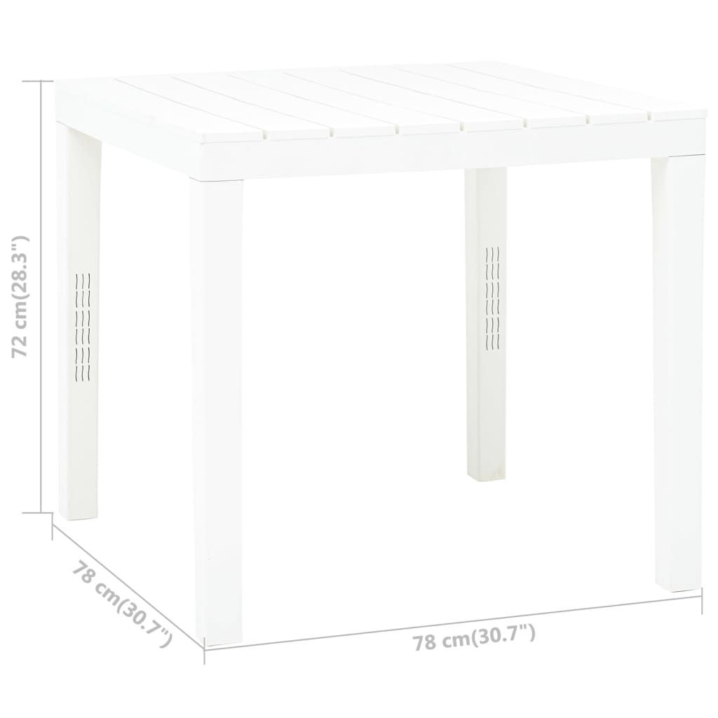 vidaXL dārza galds, 78x78x72 cm, balta plastmasa