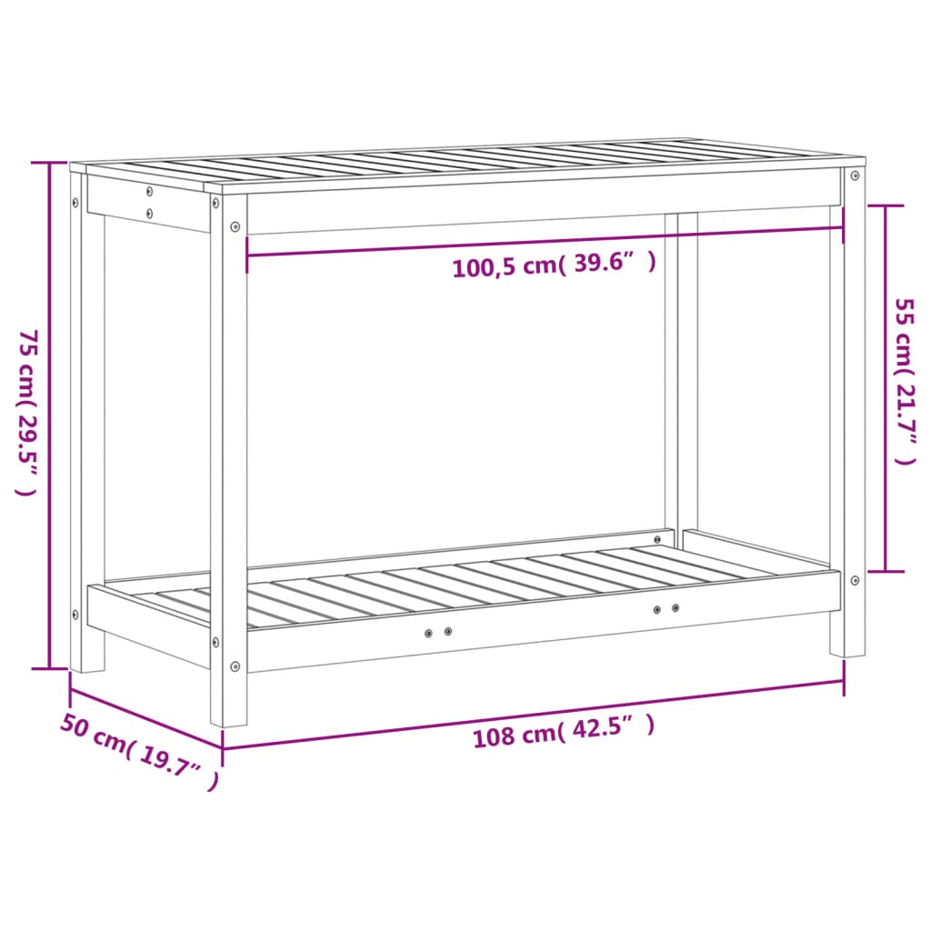 vidaXL stādīšanas galds ar plauktu, vaska brūnas, 108x50x75 cm, priede