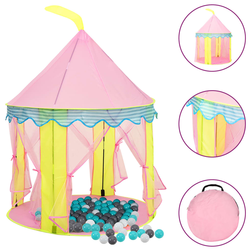 vidaXL rotaļu telts ar 250 bumbiņām, rozā, 100x100x127 cm