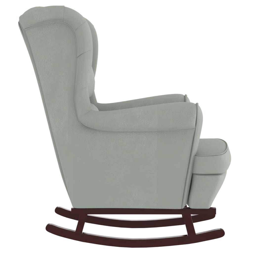 vidaXL šūpuļkrēsls ar kājsoliņu, koka kājas, gaiši pelēks samts