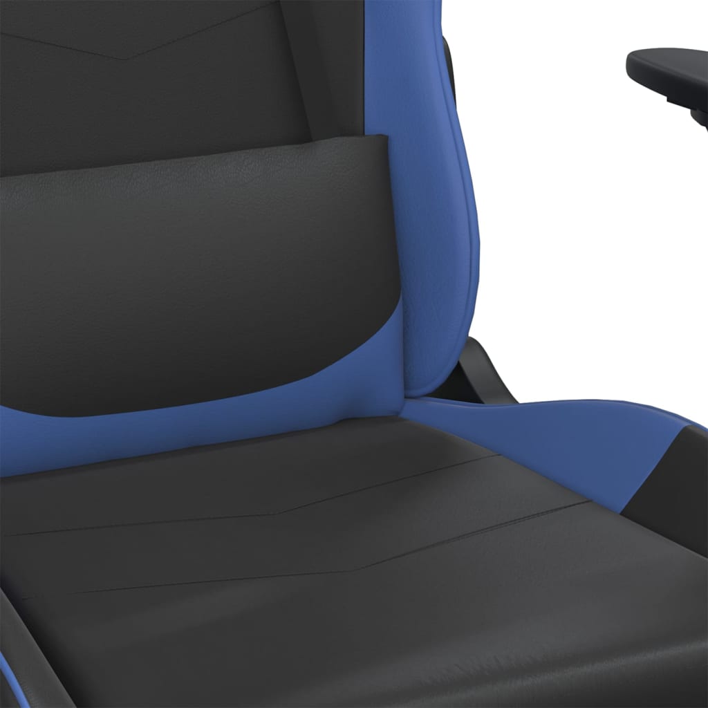 vidaXL datorkrēsls ar kāju balstu, melna un zila mākslīgā āda