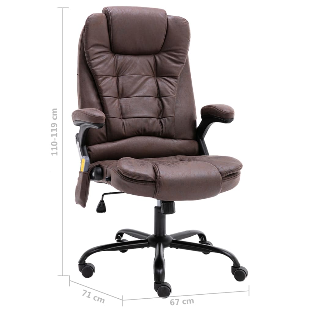 vidaXL biroja masāžas krēsls, tumši brūna mākslīgā zamšāda