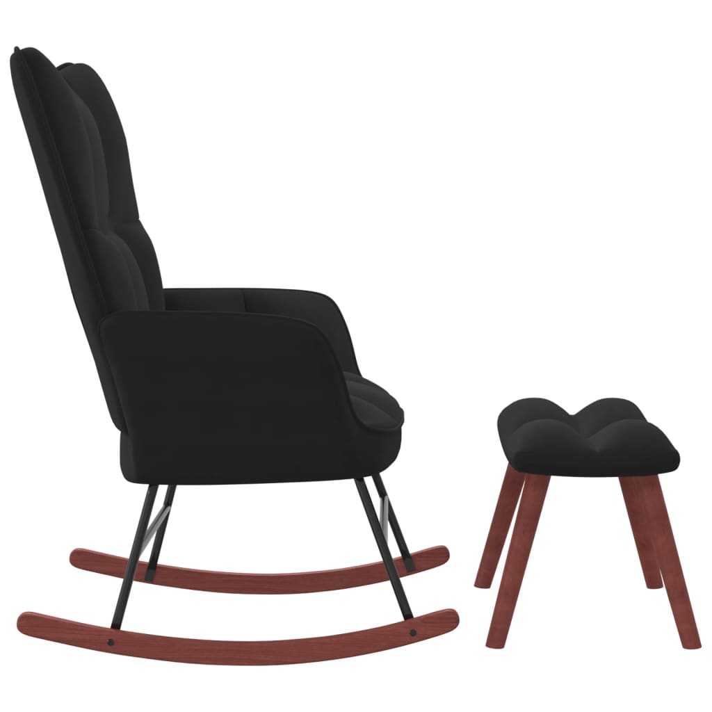 vidaXL šūpuļkrēsls ar kāju balstu, melns samts