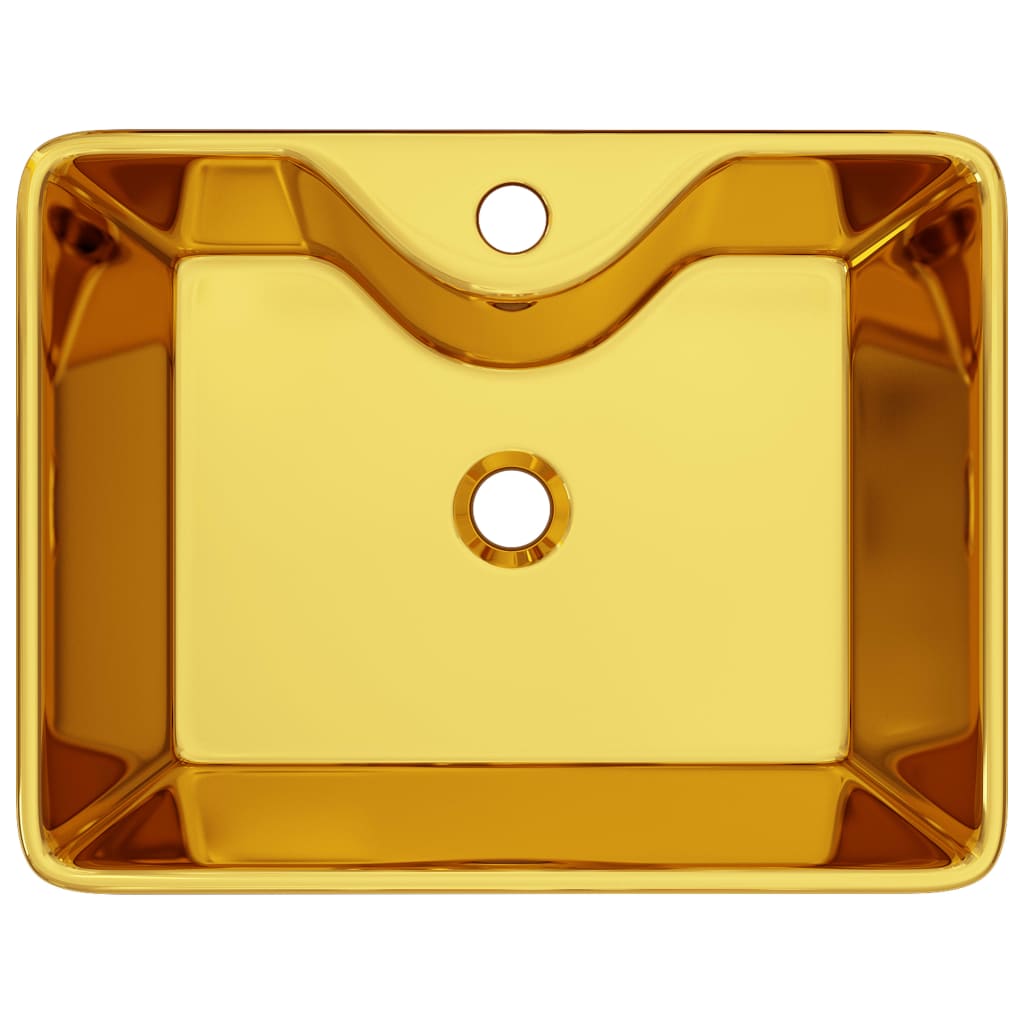 vidaXL izlietne ar krāna caurumu, 48x37x13,5 cm, keramika, zelta krāsā