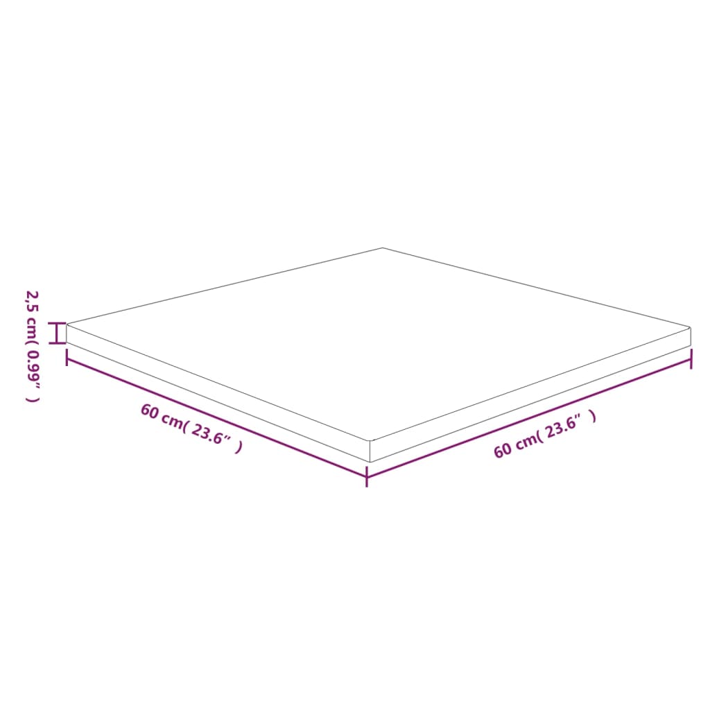 vidaXL kvadrātveida galda virsma, brūna, 60x60x2,5 cm, ozola masīvkoks