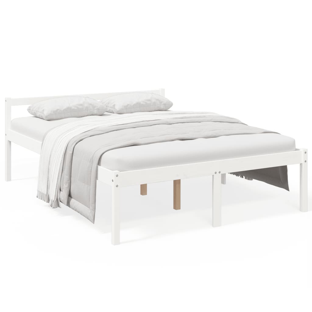 vidaXL senioru gultas rāmis, balts, 150x200 cm, priedes masīvkoks