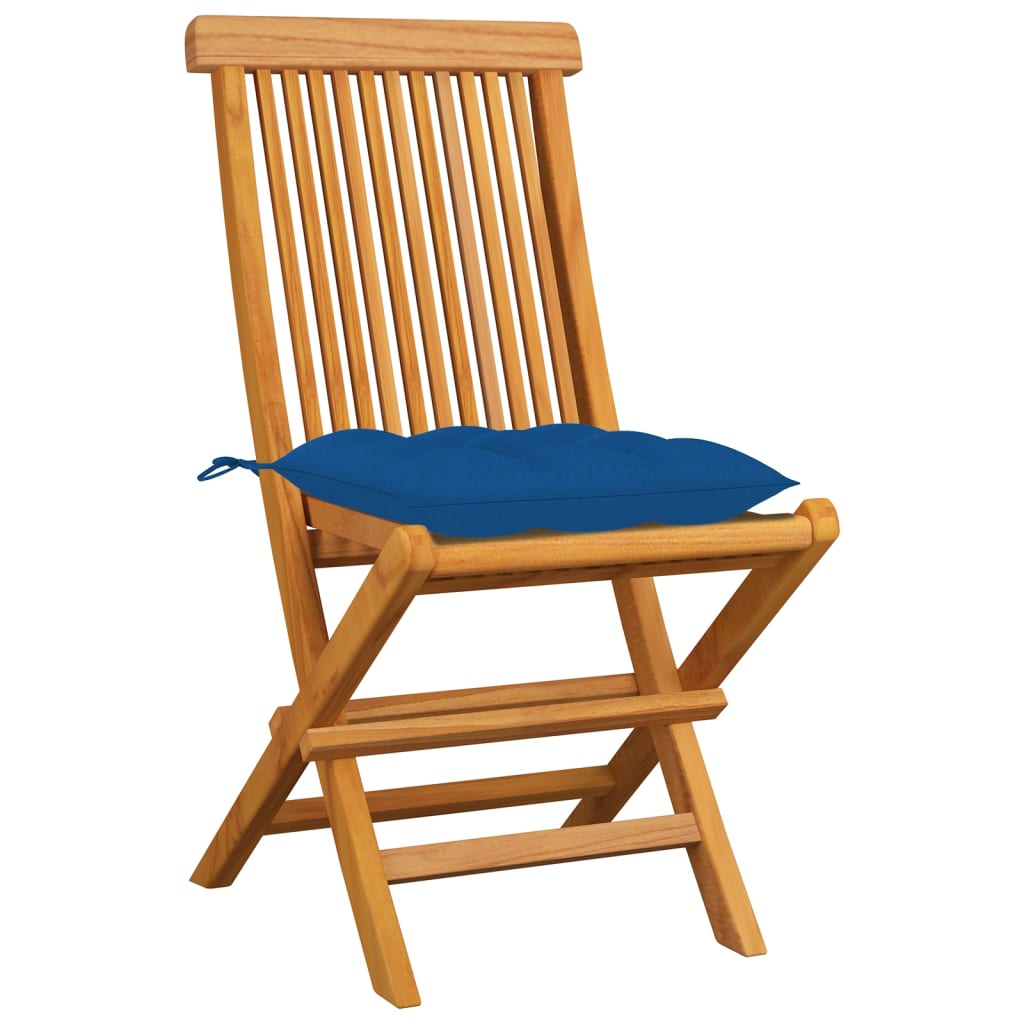 vidaXL dārza krēsli, 8 gab., zili matrači, masīvs tīkkoks