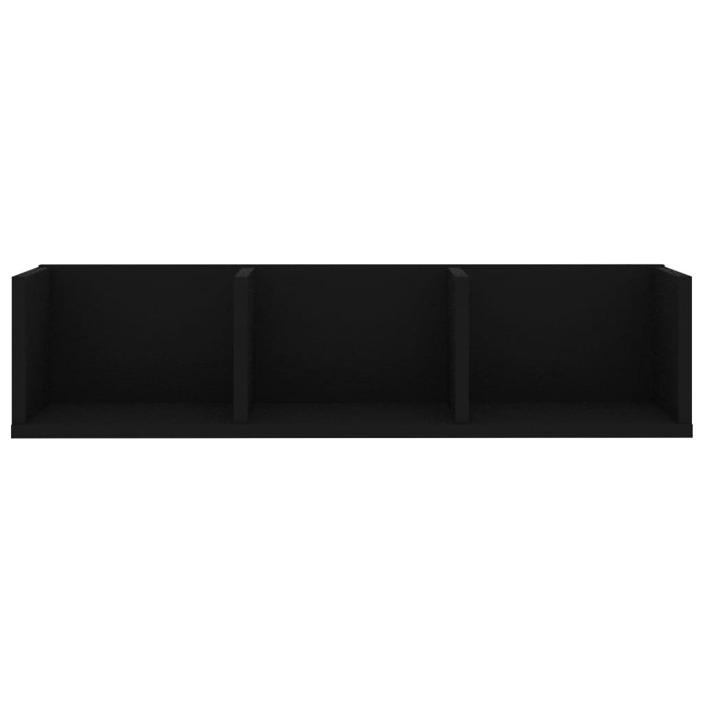 vidaXL CD sienas plaukts, melns, 75x18x18 cm, skaidu plāksne