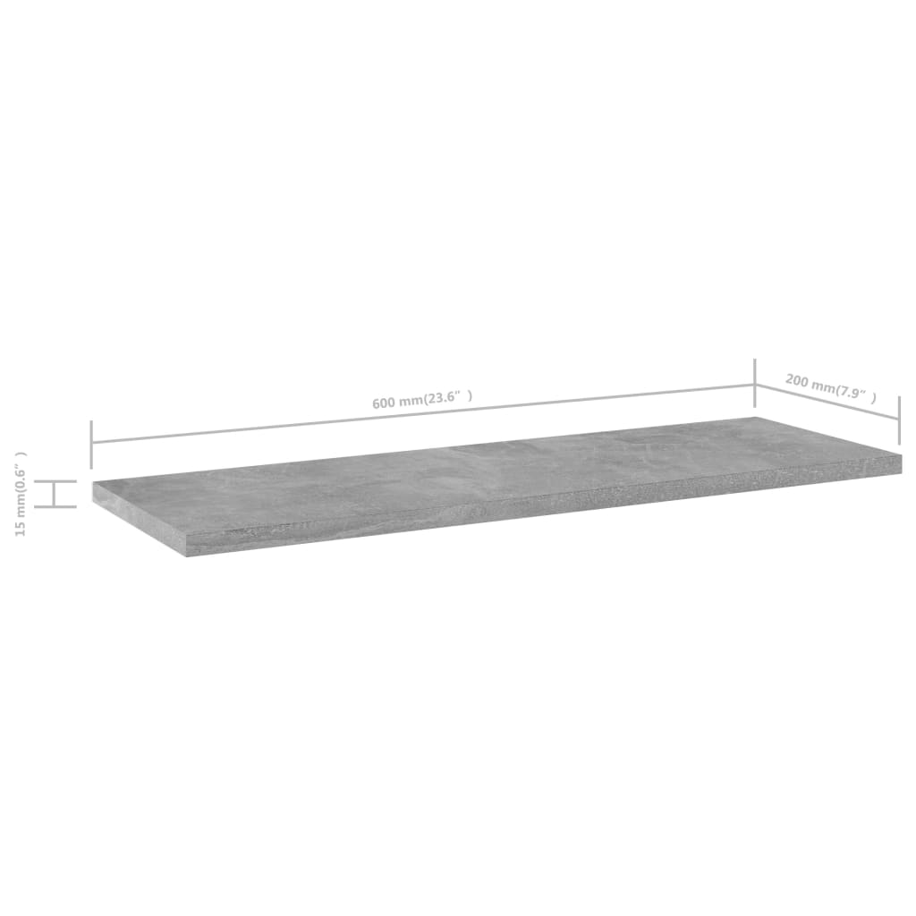 vidaXL plauktu dēļi, 4 gab., betonpelēki, 60x20x1,5 cm, skaidu plāksne
