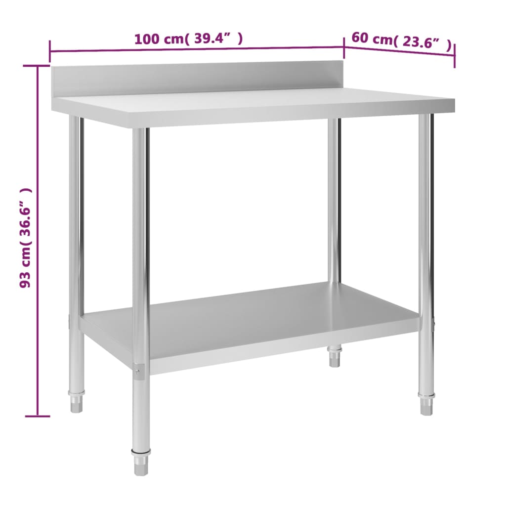 vidaXL virtuves darba galds, 100x60x93 cm, nerūsējošs tērauds