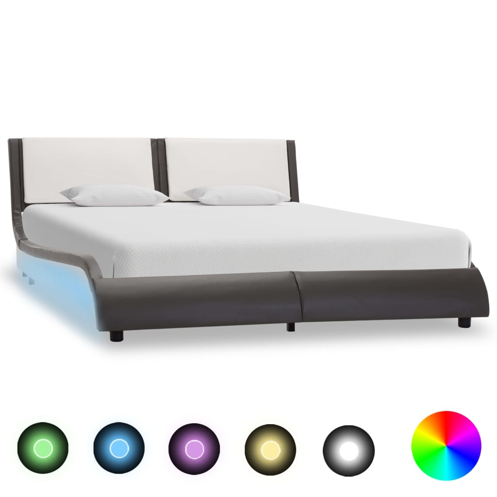 vidaXL gultas rāmis ar LED, pelēka un balta mākslīgā āda, 120x200 cm