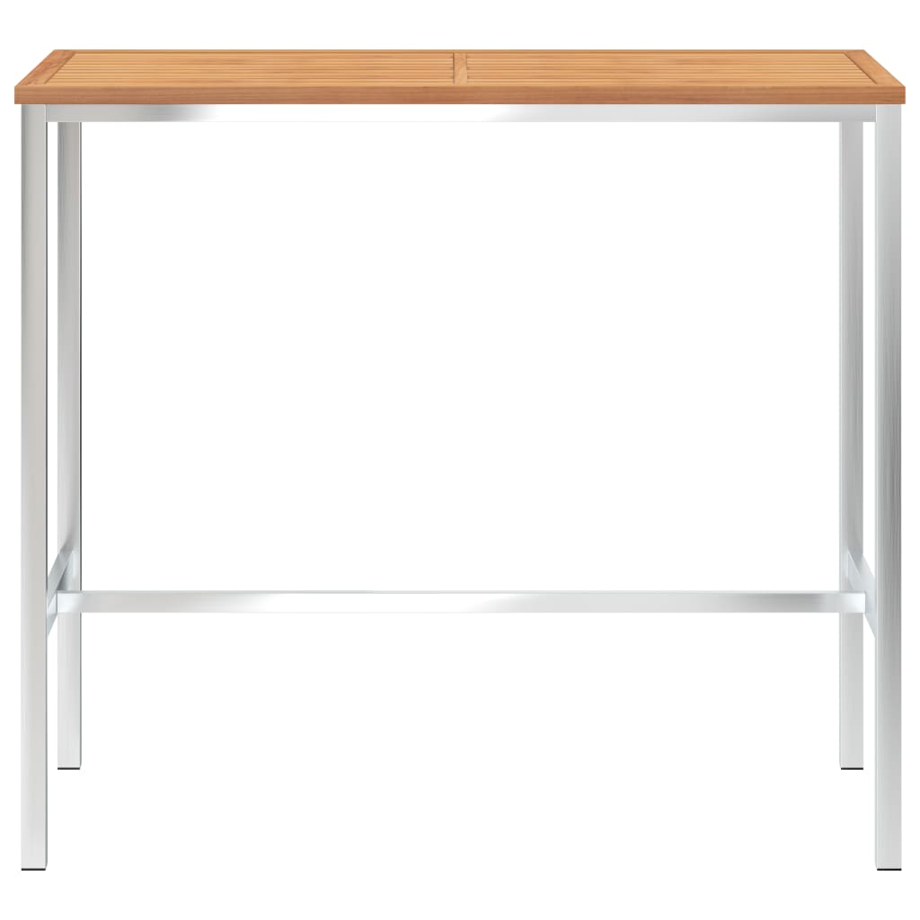 vidaXL bāra galds, 120x60x105 cm, masīvs tīkkoks, nerūsējošs tērauds