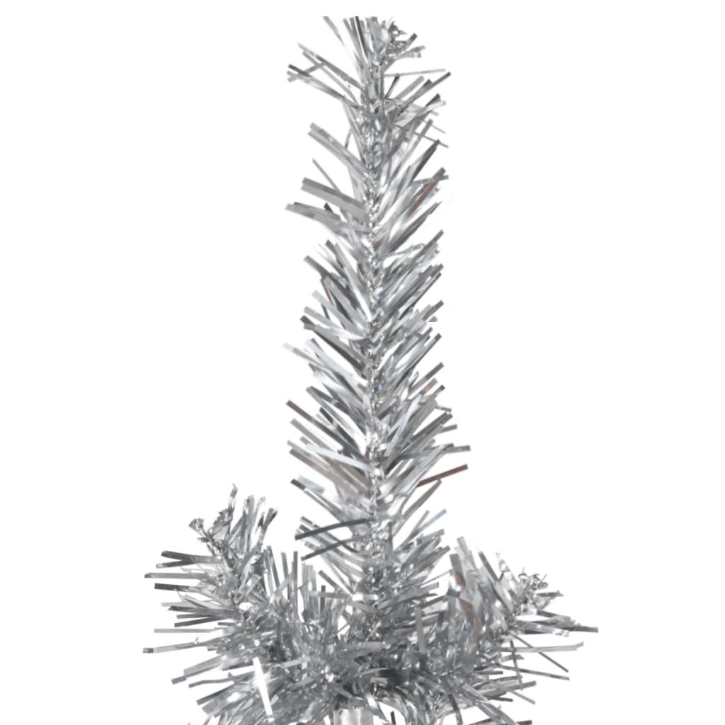 vidaXL mākslīgā Ziemassvētku egle, statīvs, pusapaļa, sudraba, 210 cm
