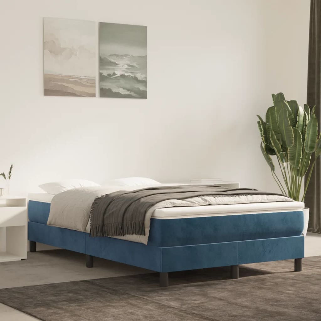 vidaXL atsperu gultas rāmis, tumši zils samts, 120x200 cm