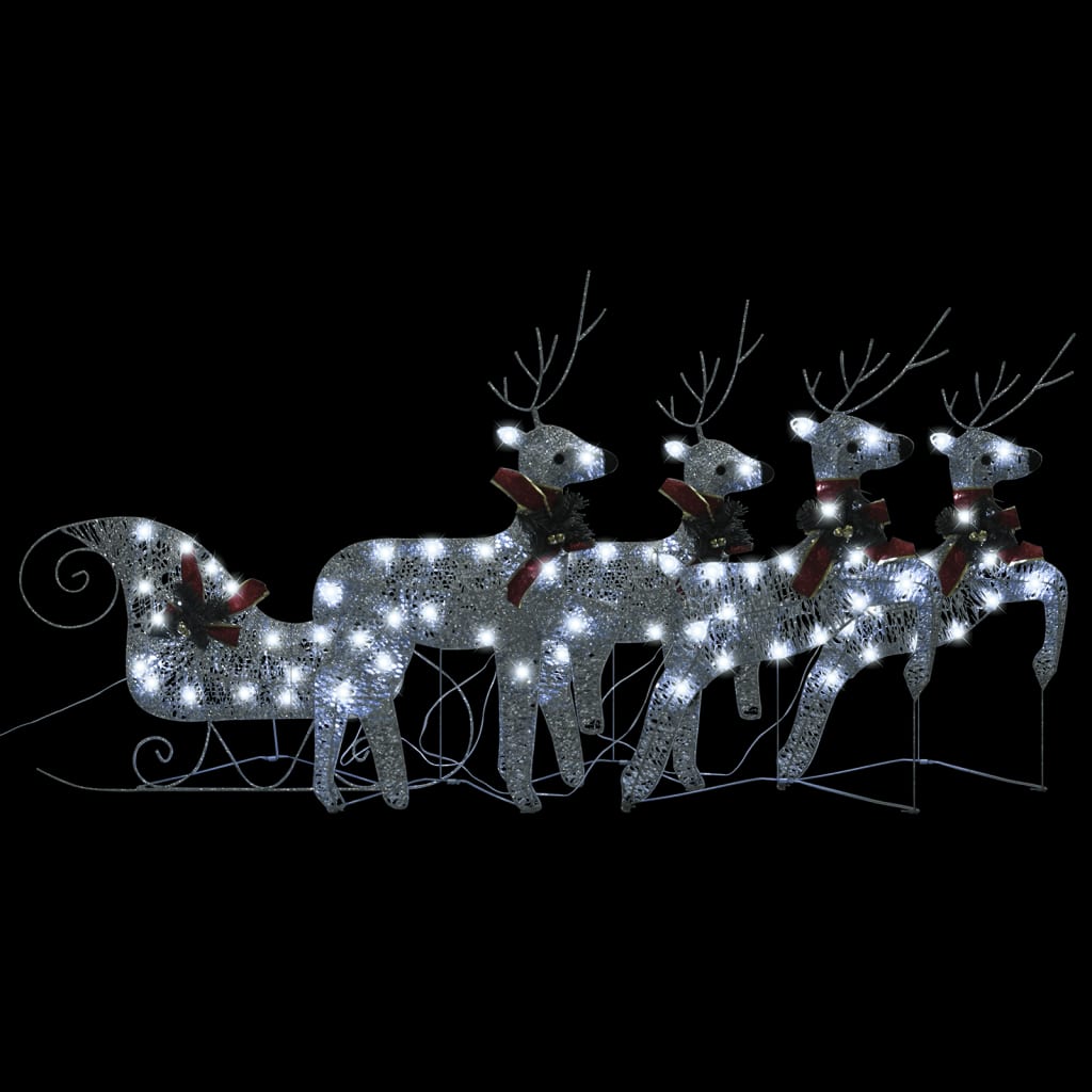 vidaXL Ziemassvētku dekorācija, ziemeļbrieži un kamanas, 100 LED