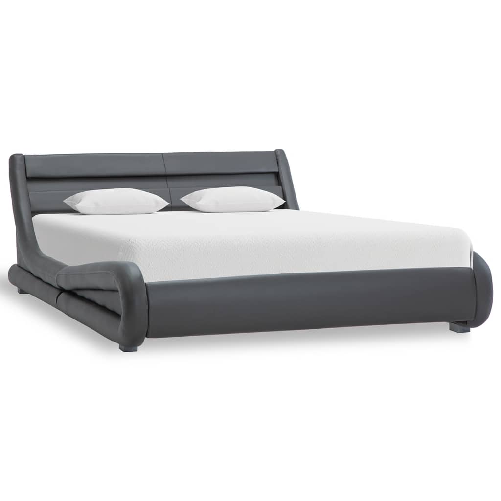 vidaXL gultas rāmis ar LED, pelēka mākslīgā āda, 160x200 cm