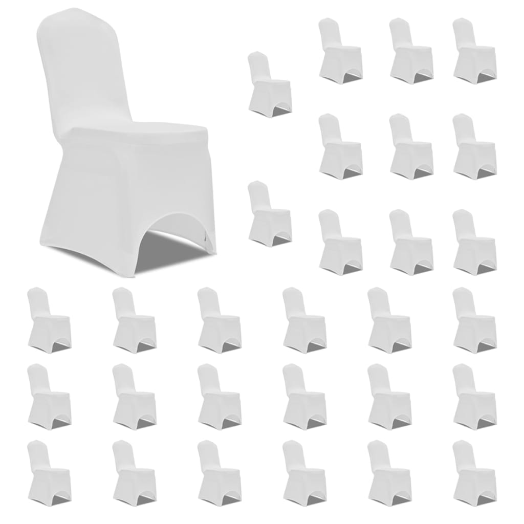 vidaXL krēslu pārvalki, 30 gab., balts elastīgs audums