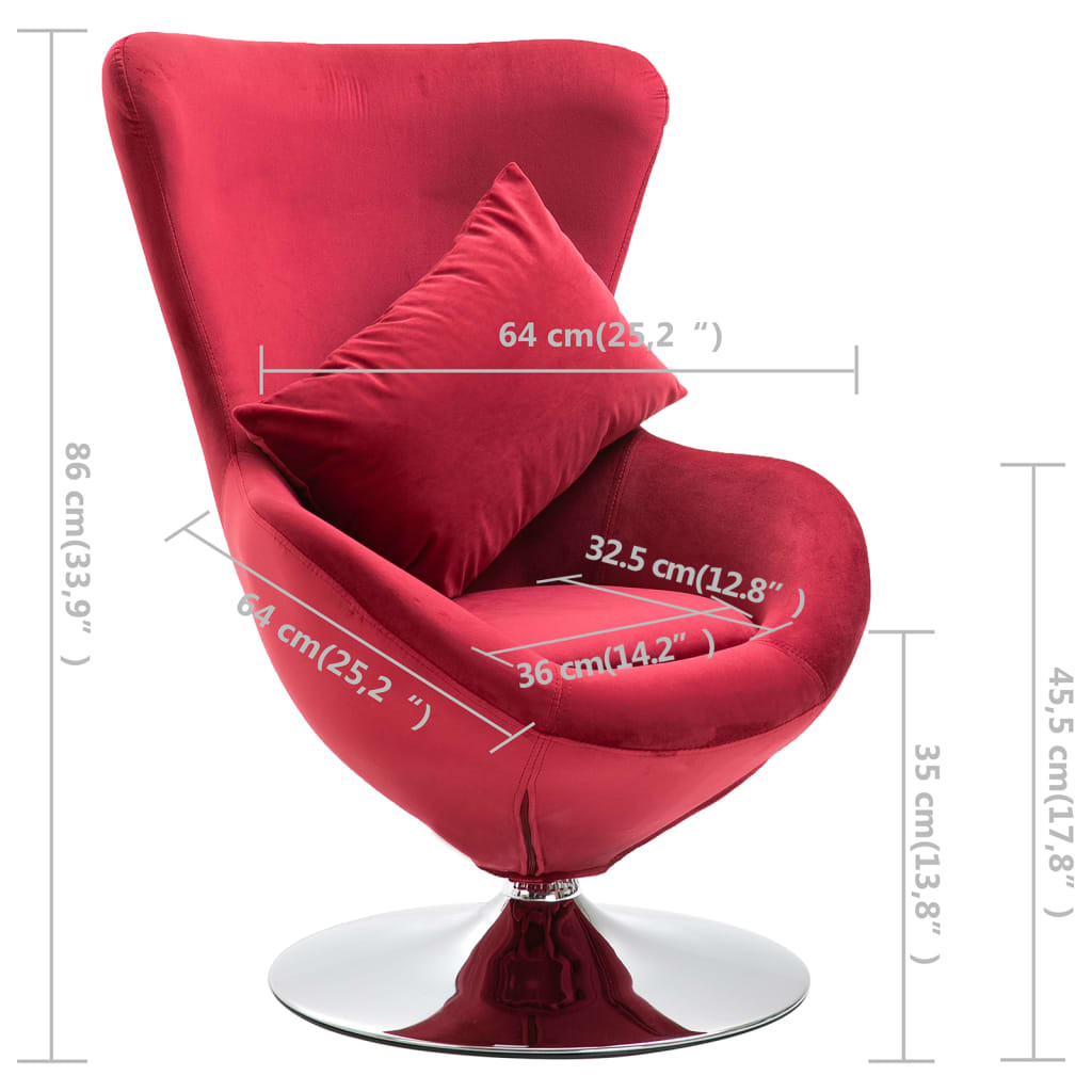 vidaXL grozāms atpūtas krēsls ar spilvenu, sarkans samts