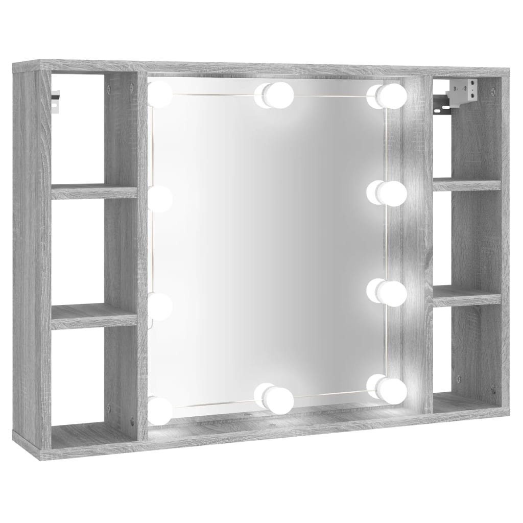 vidaXL spoguļskapītis ar LED, pelēka ozolkoka krāsa, 76x15x55 cm