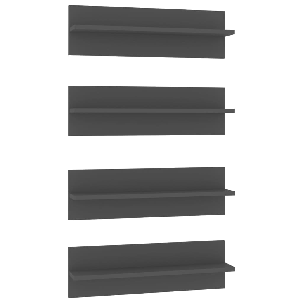 vidaXL sienas plaukti, 4 gab., 60x11,5x18 cm, pelēki, skaidu plāksne