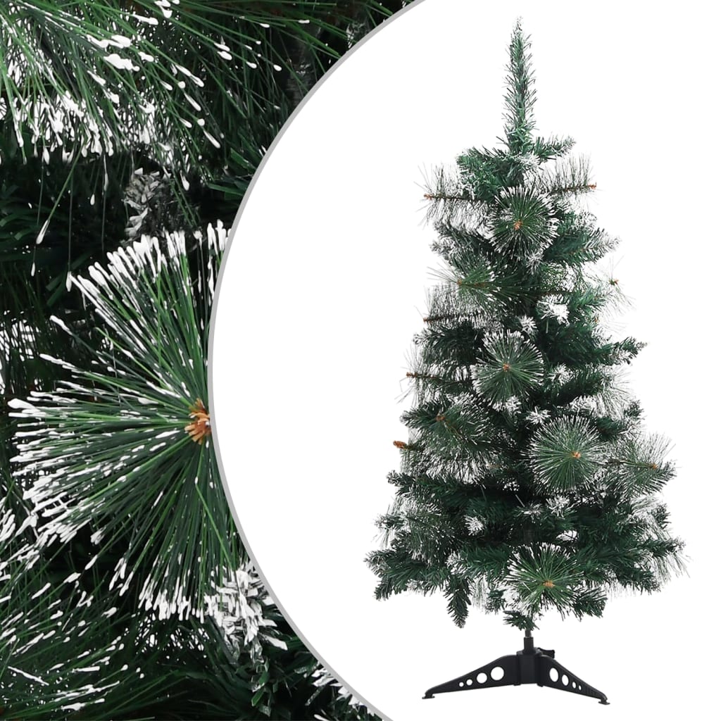 vidaXL mākslīgā Ziemassvētku egle ar statīvu, zaļa ar baltu, 90cm, PVC