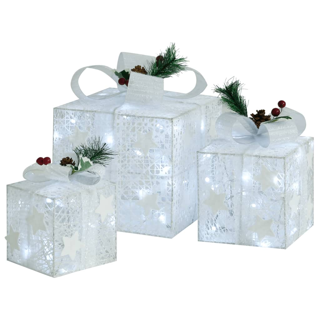 vidaXL Ziemassvētku dekorācija, 3 dāvanu kastes, baltas, telpām,ārā