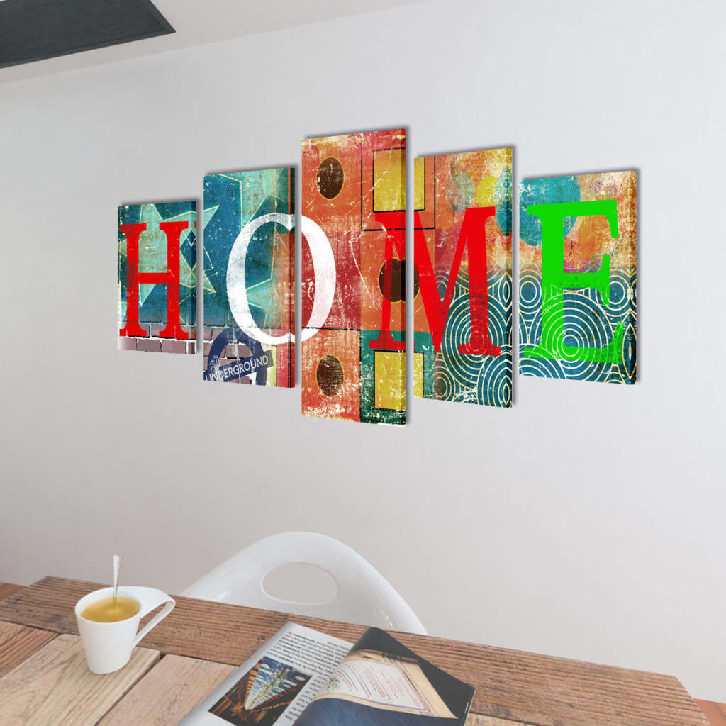 Modulārā Foto Glezna Krāsaina ar Uzrakstu "Home" 100 x 50 cm
