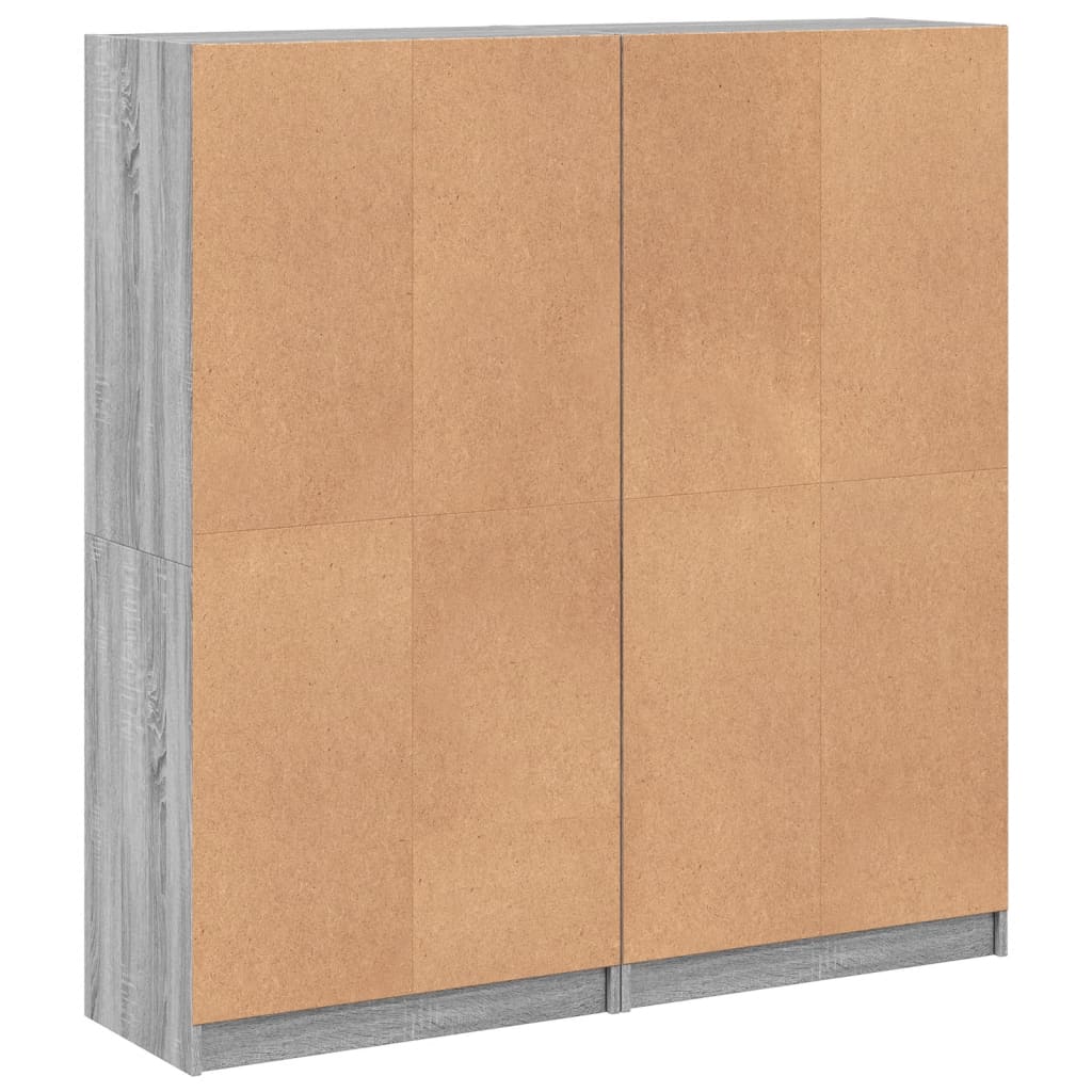 vidaXL grāmatu plaukts ar durvīm, pelēks, 136x37x142 cm, koks