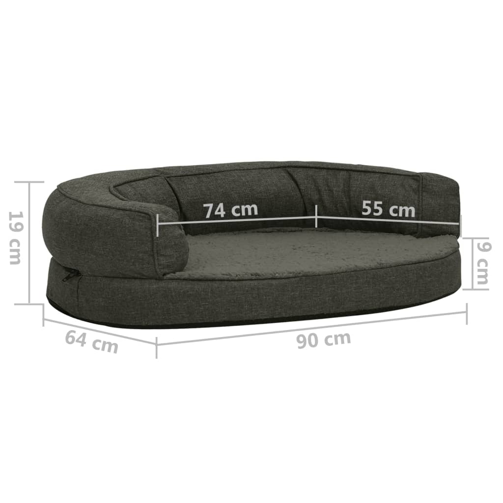 vidaXL ergonomiska suņu gulta, 90x64 cm, lina dizains, tumši pelēka