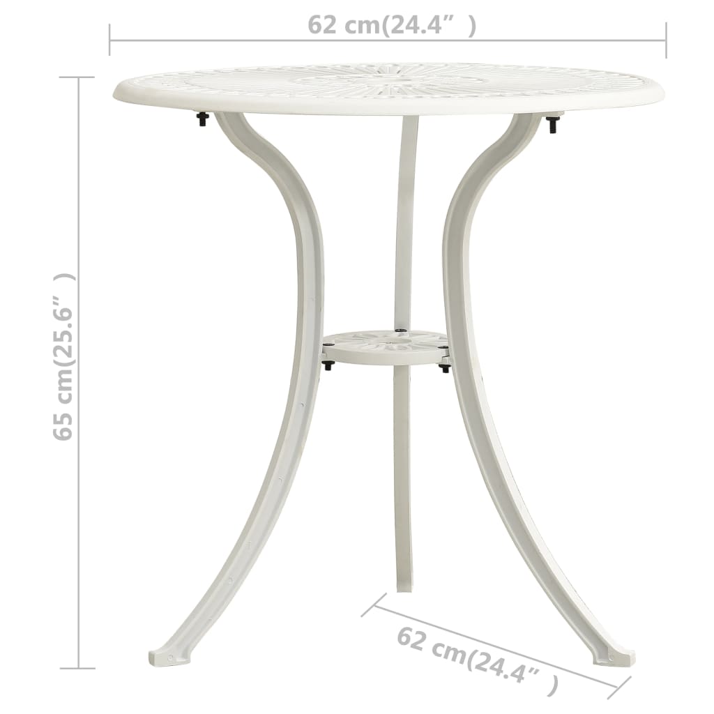 vidaXL dārza galds, balts, 62x62x65 cm, liets alumīnijs