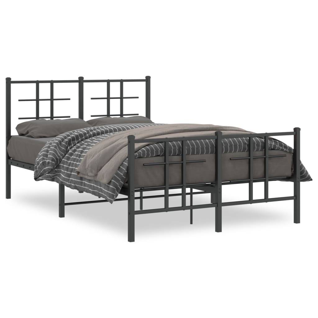 vidaXL gultas rāmis ar galvgali un kājgali, melns metāls, 120x200 cm