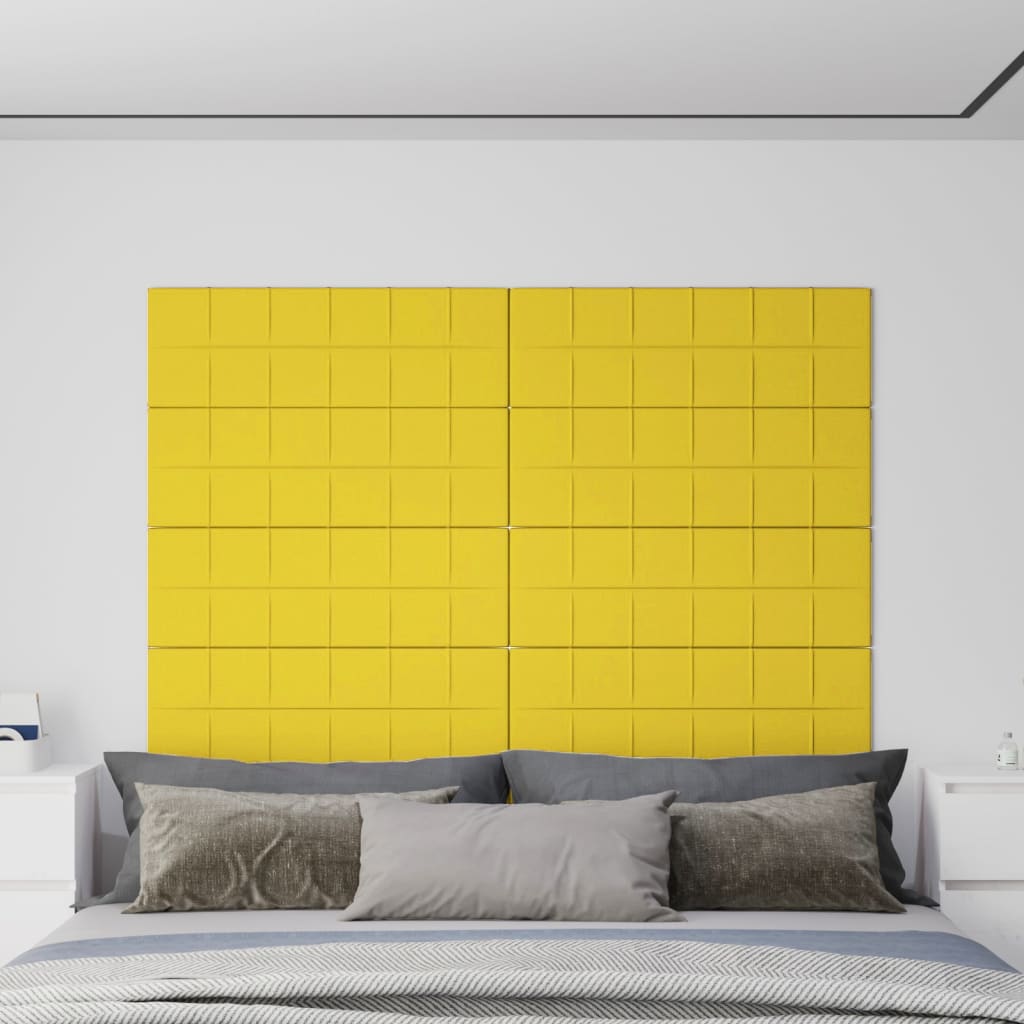 vidaXL sienas paneļi, 12 gab., gaiši dzelteni, 90x30cm, audums, 3,24m²