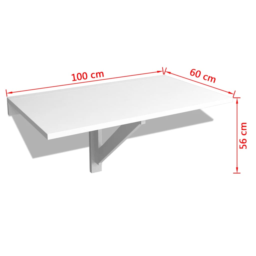 vidaXL pie sienas stiprināms galds, salokāms, balts, 100x60 cm