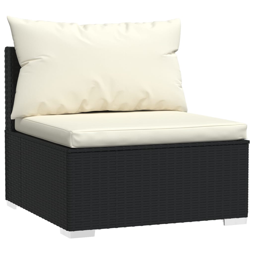 vidaXL četrvietīgs dīvāns ar matračiem, melna PE rotangpalma
