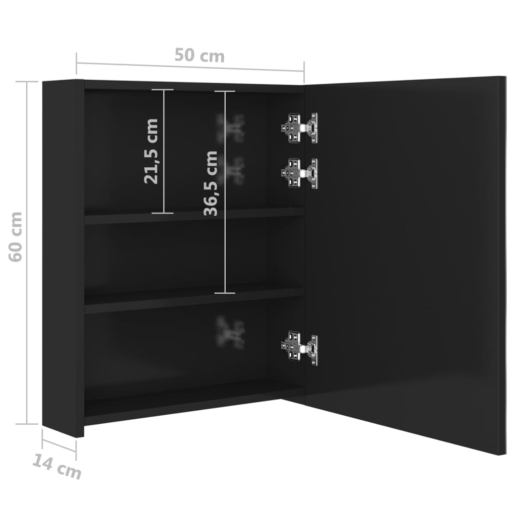 vidaXL vannasistabas skapītis ar spoguli un LED, melns, 50x14x60 cm