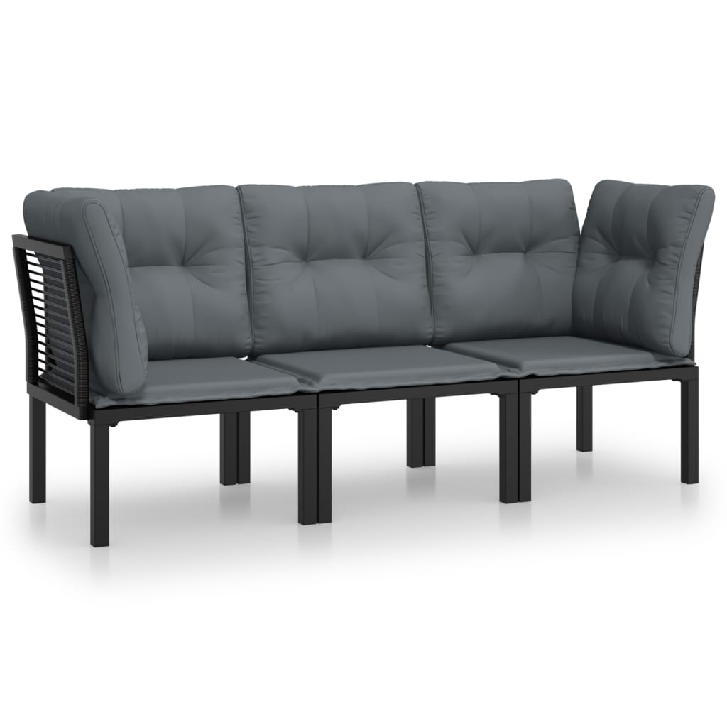 vidaXL 3-daļīgs dārza dīvānu komplekts, melna un pelēka PE rotangpalma