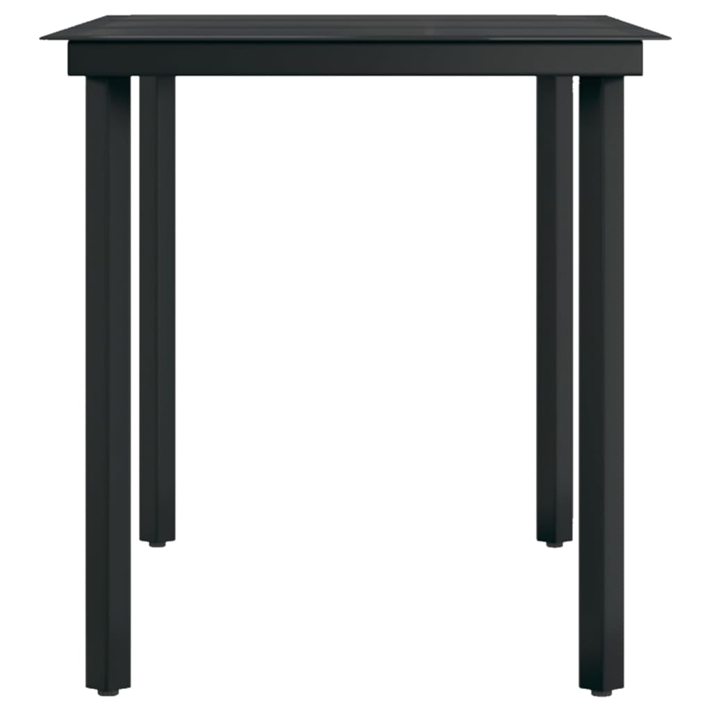 vidaXL dārza galds, melns, 140x70x74 cm, tērauds un stikls