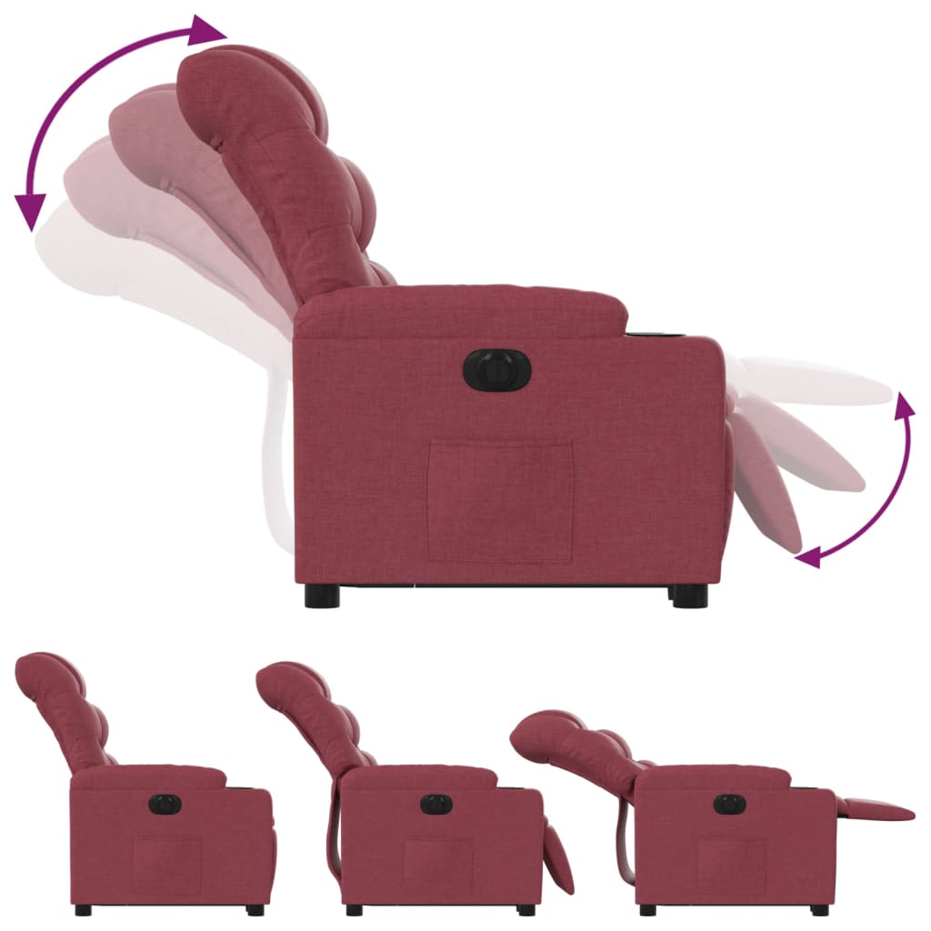 vidaXL elektrisks atpūtas krēsls, paceļams/atgāžams, vīnsarkans audums