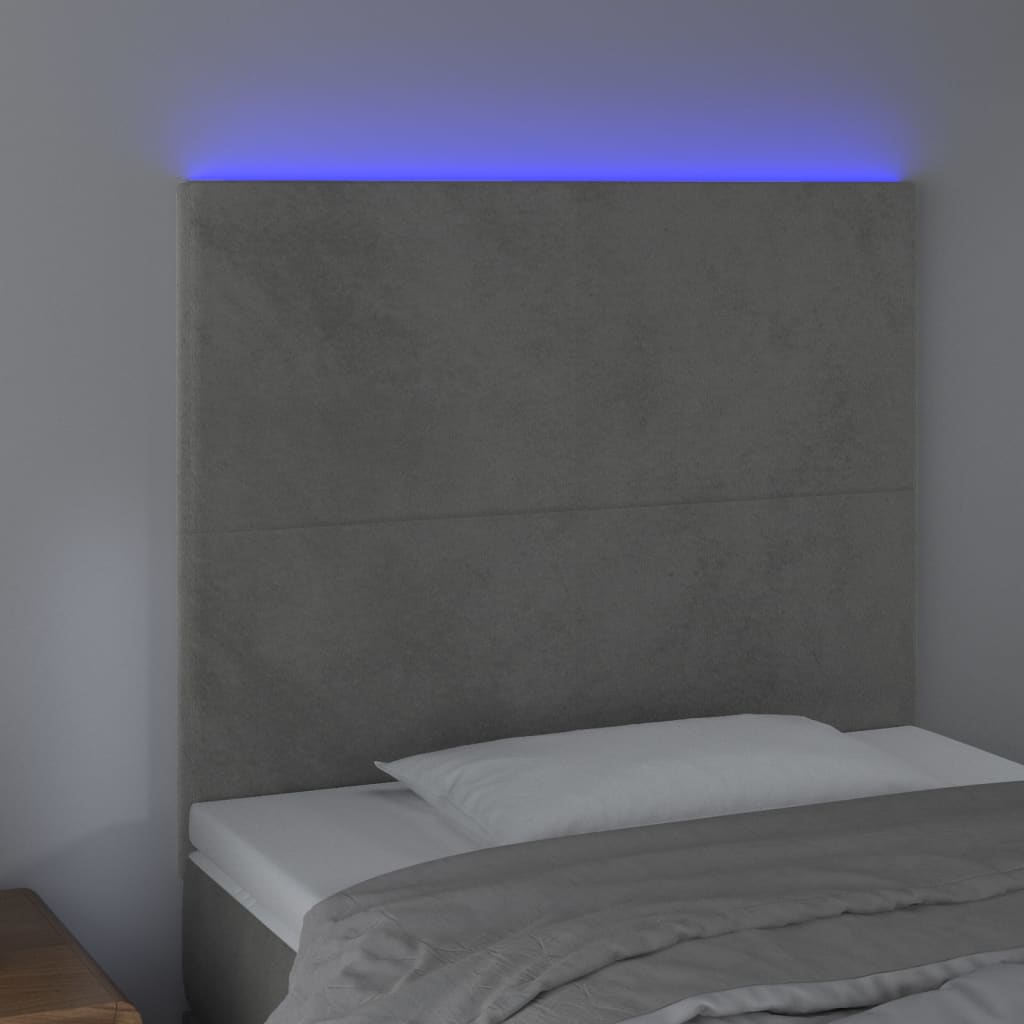 vidaXL gultas galvgalis ar LED, 90x5x118/128 cm, gaiši pelēks samts