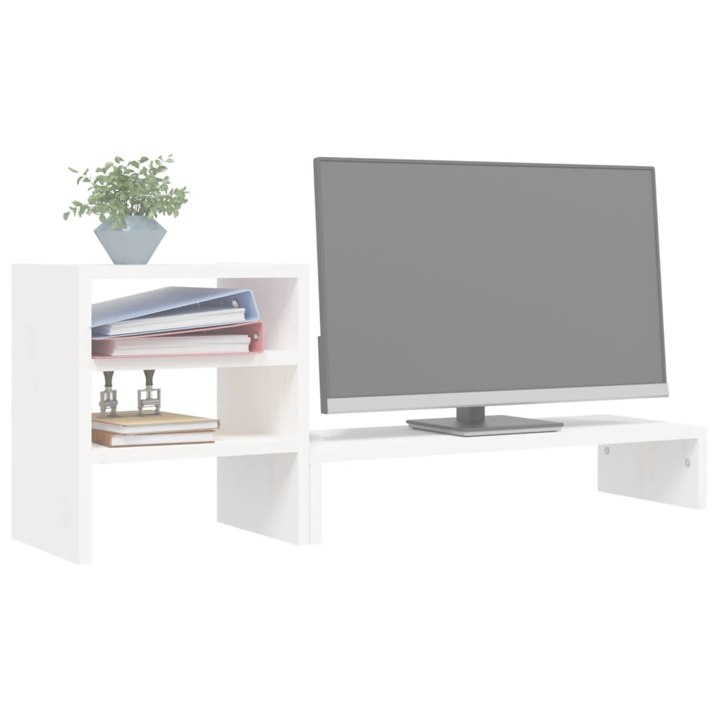 vidaXL monitora paliktnis, balts, 81x20x30 cm, priedes masīvkoks