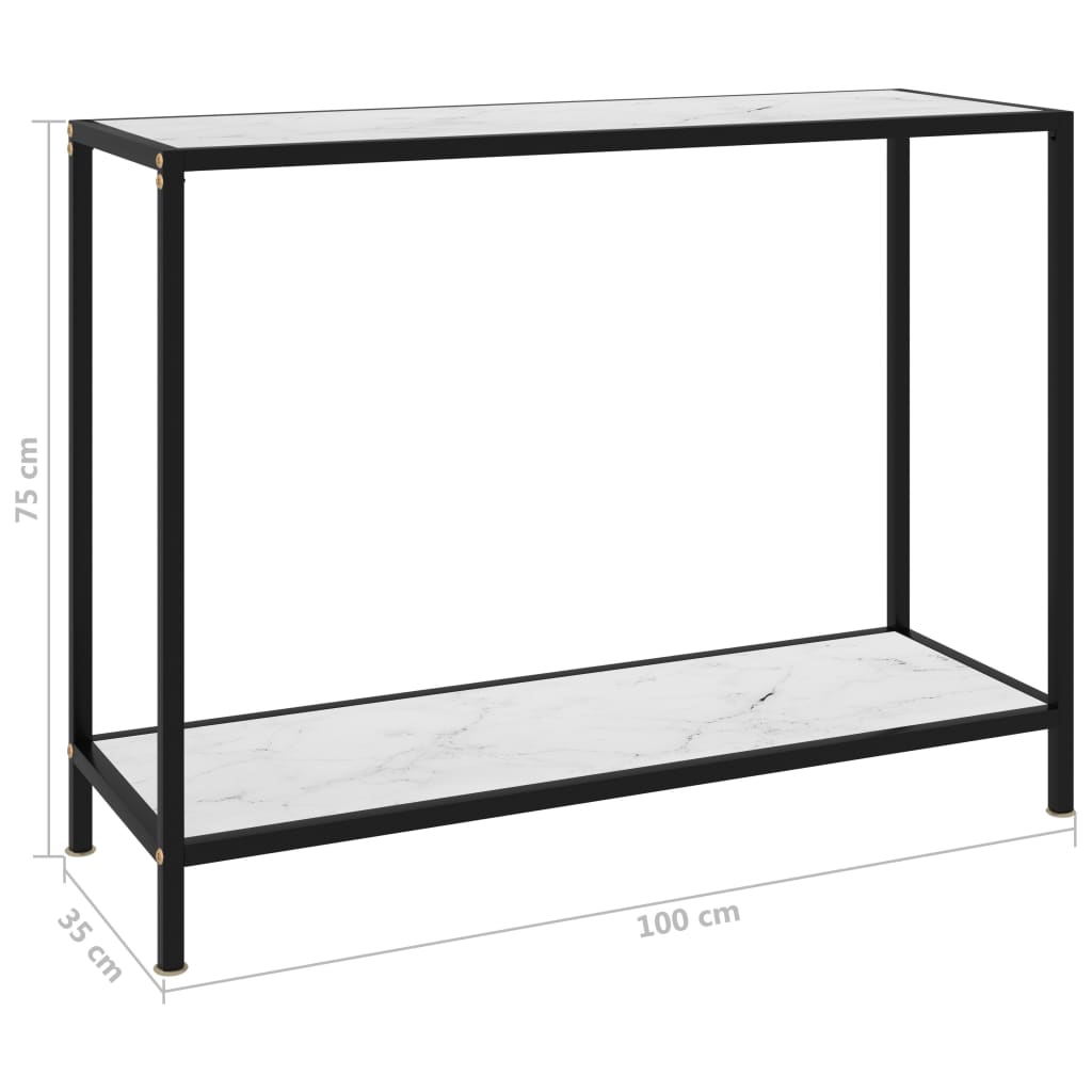 vidaXL konsoles galdiņš, balts, 100x35x75 cm, rūdīts stikls